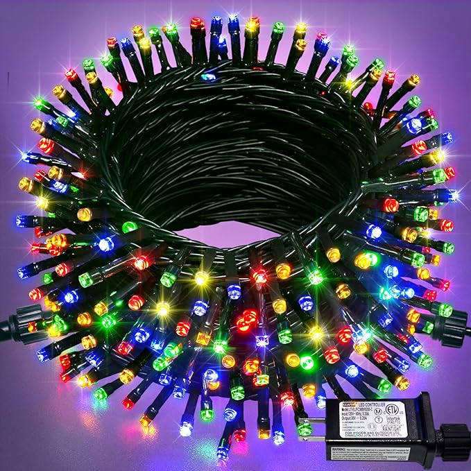 JMEXSUSS 200 LED Multicolor Christmas Lights, 66ft String Lights Plug in | Connectable, Waterproof, 8 Modes, indoor Outdoor Use, Green Wire Tree Lights for Christmas, Porch, Fence, House Decorations