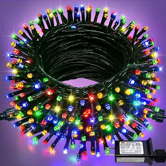 JMEXSUSS 200 LED Multicolor Christmas Lights, 66ft String Lights Plug in | Connectable, Waterproof, 8 Modes, indoor Outdoor Use, Green Wire Tree Lights for Christmas, Porch, Fence, House Decorations