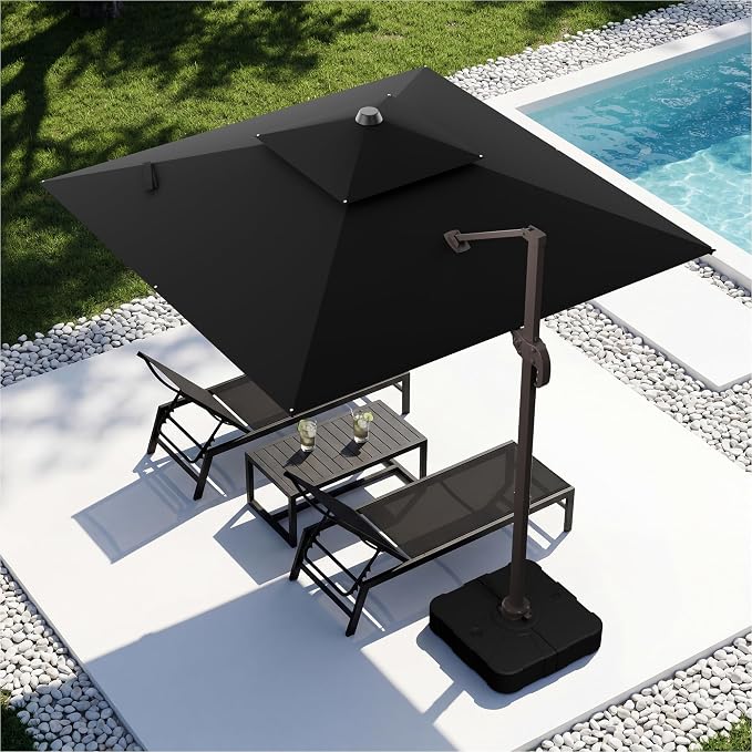 10x10FT Cantilever Outdoor Patio Umbrellas，Double Top Large Square Umbrella Heavy Duty 360°Rotation Offset Outdoor Sun Shade Umbrella for Garden Deck Pool Backyard Patio, Black