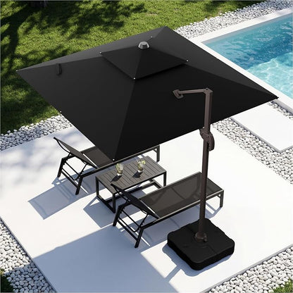 10x10FT Cantilever Outdoor Patio Umbrellas，Double Top Large Square Umbrella Heavy Duty 360°Rotation Offset Outdoor Sun Shade Umbrella for Garden Deck Pool Backyard Patio, Black
