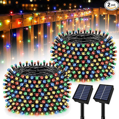 Solar String Lights Outdoor 2 Pack Total 66FT 200LED Solar Fairy Lights Waterproof 8 Modes Twinkle Solar Lights for Patio, Garden Yard Party Wedding Tree Christmas Halloween Decoration, Multicolor