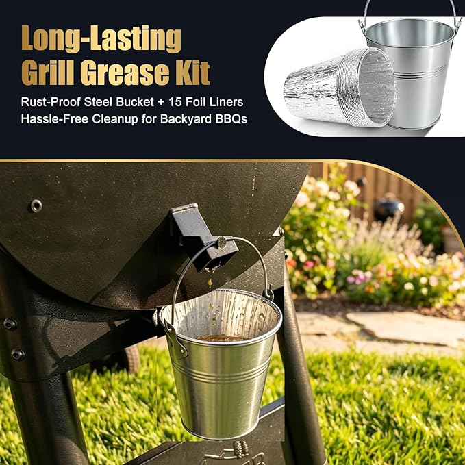15-Pack Drip Tray Grease Liners & 1 Drip Bucket for Traeger Pellet Grills, Pit-Boss, Camp Chef, Rec Tec, Fit Traeger Pro 575/780, 22/34, Ironwood 650/885, Grill Accessories Traeger HDW152