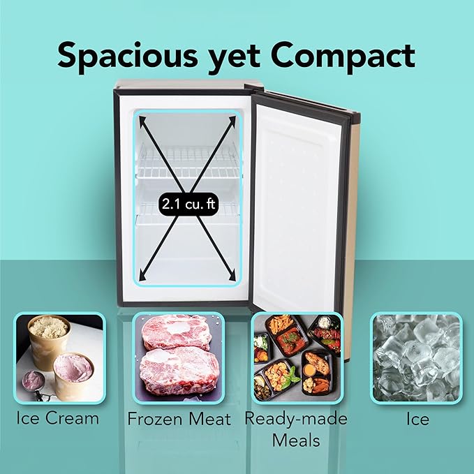 Whynter Upright Freezer with Lock, 2.1 Cu. Ft. Small Freezer Mini Freezer for Bedrooms, Dorms, Garages, Offices, CUF-210SSG, Rose Gold