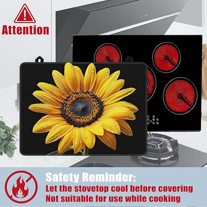 Electric Stove Top Cover,Sunflower Stove Cover for Glass Top Electric Stove,Spring Floral Heat Resistant Flat Top Stove Mat Countertop Protector, 28 x 20 Inch