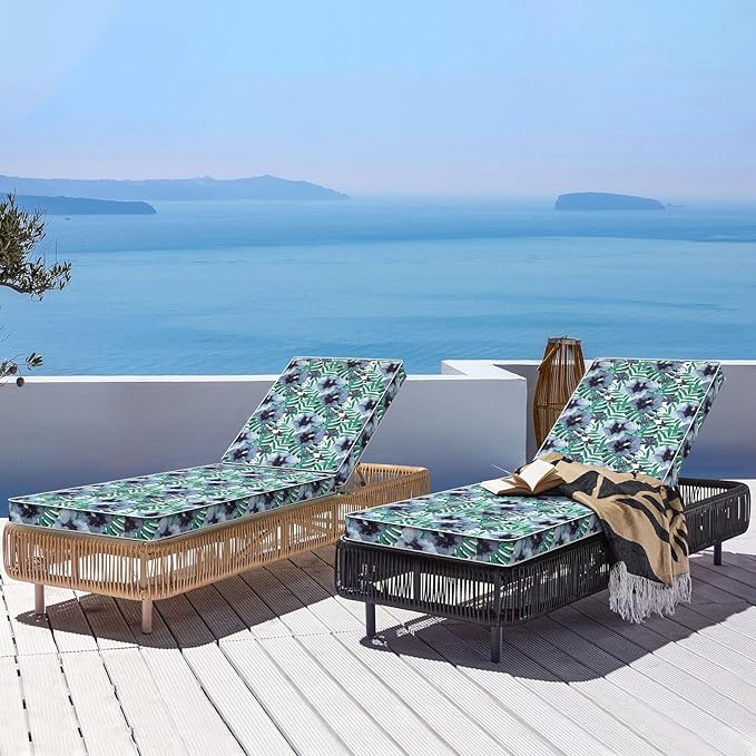 LVTXIII Outdoor Chaise Lounge Cushion 72x21x3 Inch, Water-Repellent Patio Seat Cushion with Ties & Hidden Zipper, Thick Foam Pad for Lawn Chair, Poolside, Patio Furniture, Blue Salmone Tropical
