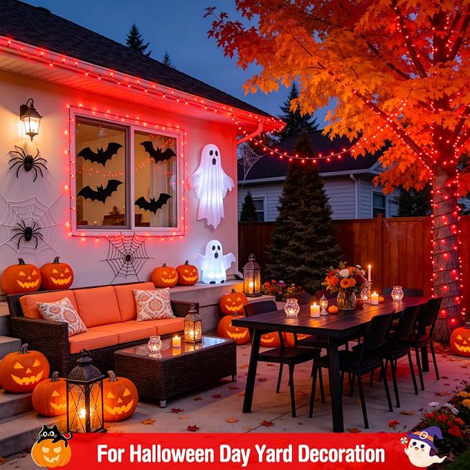JMEXSUSS 400 LED Red Halloween Lights Outdoor Plug in | 132ft Halloween String Lights with Remote, 8 Modes Red Christmas Lights for Tree Garden House Xmas Halloween Decorations