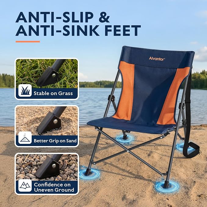 Alvantor® Camping Chair, High Back Folding Beach Chair Breathable for Outdoor, Ergonomic Backrest, Easy Use Portable Lawn Chair Seat for Travel, Fishing, Pinic, Sports Events, 20"x28"x28"