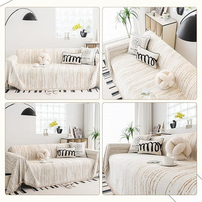 WEYOND Chenille Couch Cover Tassels, Sofa Cover Washable, 71" x 102", Khaki | Pet Friendly Sofa Slipcover for Sectional Sofa, Loveseat, 2 or 3 Cushion Couch, Corner Sofa, Futon Cover