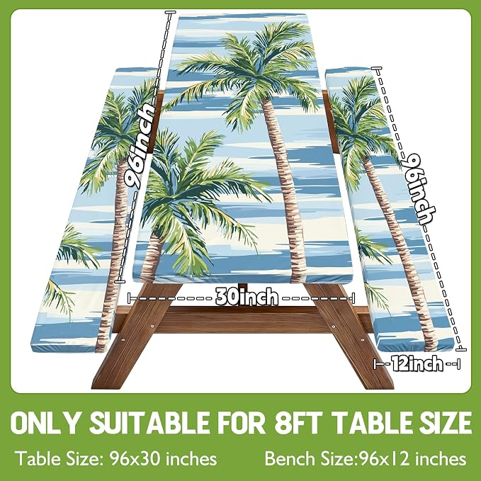 Picnic Table Cover with Bench Covers Waterproof Elastic Rectangle Reusable Folding Tablecloth Manteles Mantelería Camping Essentials Rv Car Travel Supplies Table Cloth Outdoor Road Trip Camper Gifts