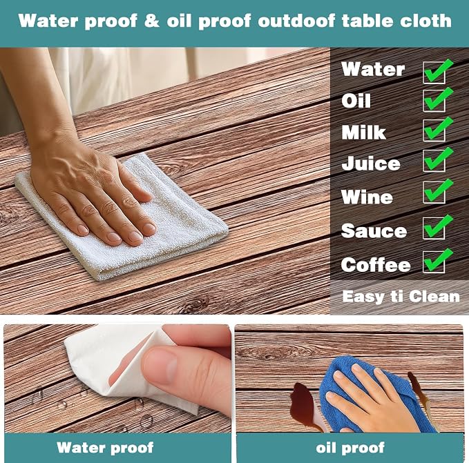 Picnic Table Cover with Bench Covers Camping Essentials Farmhouse Outdoor Table Covers Wood Grain Waterproof Windproof Fitted Tablecloth Cover with Elastic Edge for Indoor & Outdoor 3 PCS 30x72 Inch