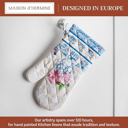 Maison d'Hermine Oven Gloves 100% Cotton Oven Mitt 7" x 13" with Loop Heat Resistant BBQ Cooking Gloves Baking Grilling Kitchen Hotel Home Farmhouse Spring Summer (Pack of 1, Canton)