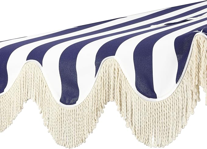 JONATHAN Y Beverly 9 ft. Striped Half Umbrella, Navy/White | Coastal Scalloped Fringe, Crank Lift, 30 Degree Manual Tilt, UV 50 Fabric Canopy, Aluminum Frame, Space Saving Design