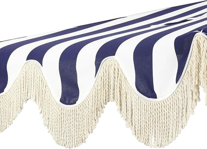 JONATHAN Y Beverly 9 ft. Striped Half Umbrella, Navy/White | Coastal Scalloped Fringe, Crank Lift, 30 Degree Manual Tilt, UV 50 Fabric Canopy, Aluminum Frame, Space Saving Design