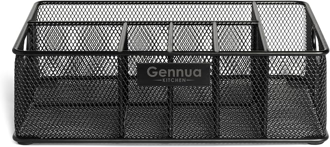 Gennua Kitchen Paper Plate Organizer for Cabinet, Counter, Picnics, Parties & More, Extra Large Utensil Caddy Crafted of Thick Iron Mesh With 6 Compartments for Paper Plates & Plastic Silverware