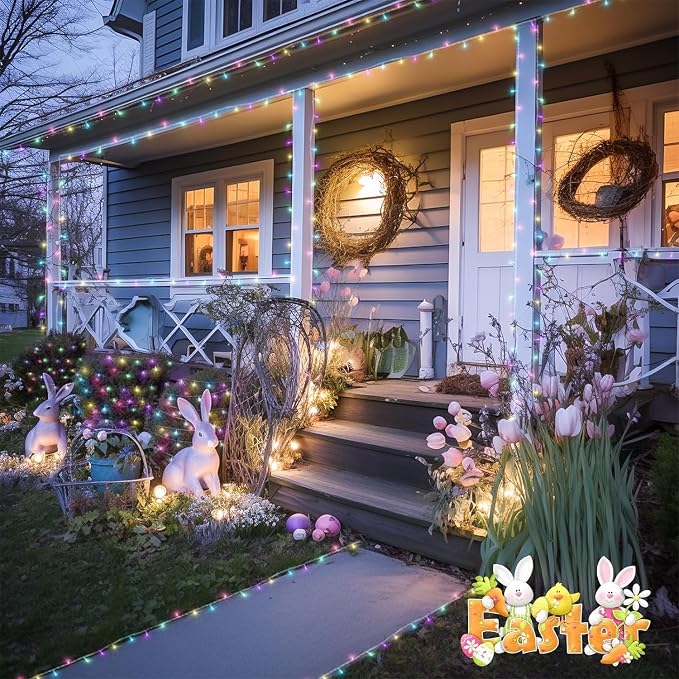 JMEXSUSS Easter Lights Clear Wire Outdoor Indoor, 168ft 600 LED Multicolor Easter String Lights Plug in for Bedroom Tree Room Party Decorations