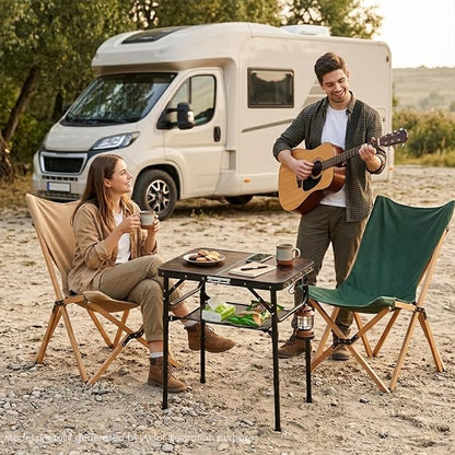Folding Picnic Table 2ft Portable Camping Table, Dark Walnut | Adjustable Heights, Lightweight Aluminum Foldable Small Card Table with Carry Handle for Indoor Outdoor Camp RV BBQ Beach
