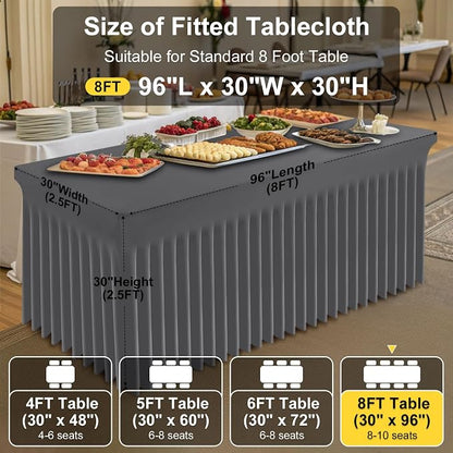 Smiry Spandex Elastic Fitted Table Cloth Skirt for 8FT Rectangle Table | Stretch Washable Table Cloth, Banquet Table Cover for Wedding, Party, Indoor & Trade Shows, (Dark Grey, 96Lx30Wx30H)