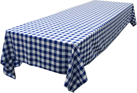 LA Linen Polyester Gingham Checkered Rectangular Tablecloth, White/Royal Blue, 60" x 84"
