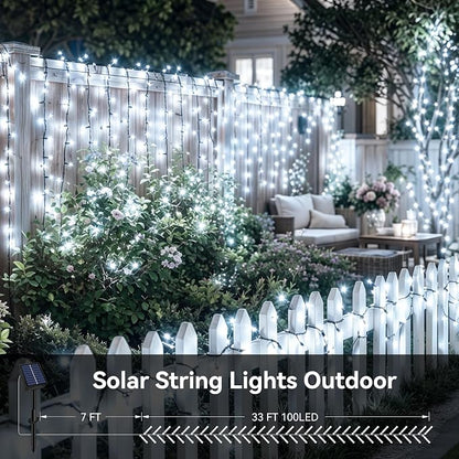 Solar String Lights Outdoor 2 Pack Total 66FT 200LED Solar Fairy Lights Waterproof 8 Modes Twinkle Solar Lights for Patio, Garden Yard Party Wedding Tree Christmas Halloween Decoration, White