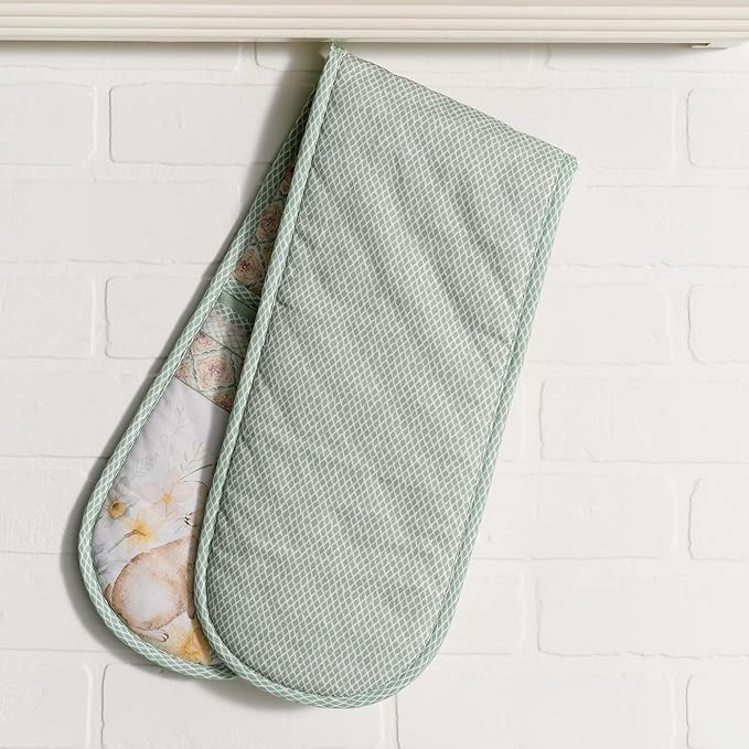 Maison d' Hermine Double Oven Mitts 100% Cotton 7"x35" Double Oven Mitt Heat Resistant BBQ Cooking Gloves with Loop Baking Grilling Kitchen Hotel Home Farmhouse Spring Summer (Easter Dew)