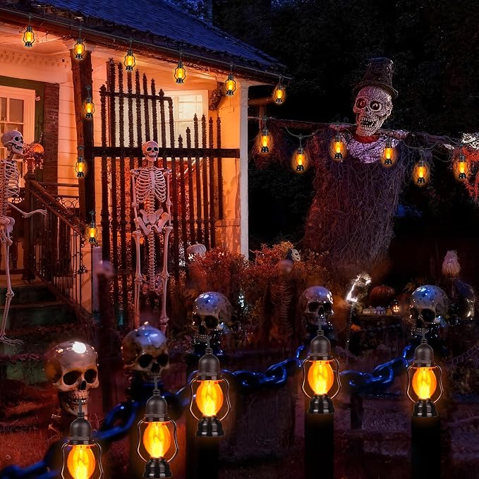 Halloween Flame String Lights,21FT Orange Halloween Lights with 10 Bulb | Flickering Flame, Timer, Waterproof LED Outdoor Patio Lights for Yard Garden Bistro Porch Indoor Outdoor Halloween Decor