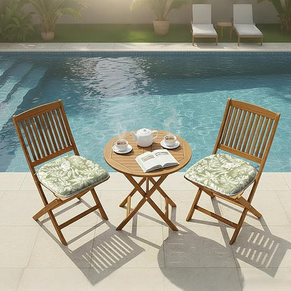 DYTXIII Set of 2 Outdoor Chair Cushions with Ties, Water Repellent Patio Chair Pads 17"x 16" for Outdoor Furniture, Round Corner Seat Cushions for Garden Yard Kitchen Tropical Leaf Green