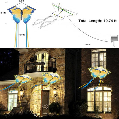 Toodour Solar Butterfly Lights Outdoor, 2.9Ft 174 LED Waterproof Kite Butterfly Garden Decor, 8 Modes Warm White Solar Garden Lights for Home Yard Patio Camping Decor - Blue & Yellow Butterfly