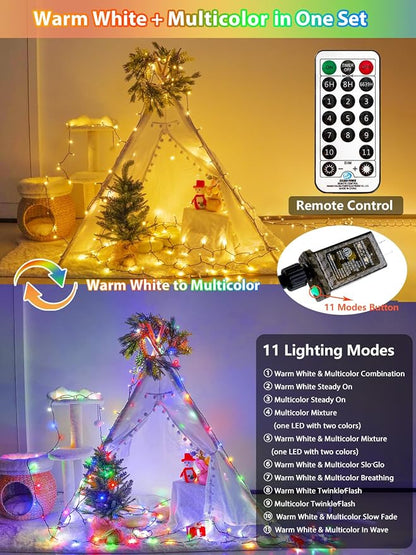 1000LED 330 FT Color Changing Christmas Lights with Remote Timer & 11 Modes | Warm White & Multicolor Fairy Xmas String Light with Memory Function Waterproof for Tree Railing Patio Holiday Birthday Decor
