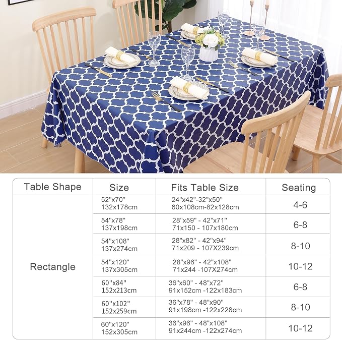 Smiry 2 Pack Rectangle Tablecloth, Wipeable Spillproof Vinyl Tablecloths with Flannel Backing for Rectangle Tables, Waterproof Plastic Tablecloth for Dining, Camping, and Indoor (52"x70", Navy)