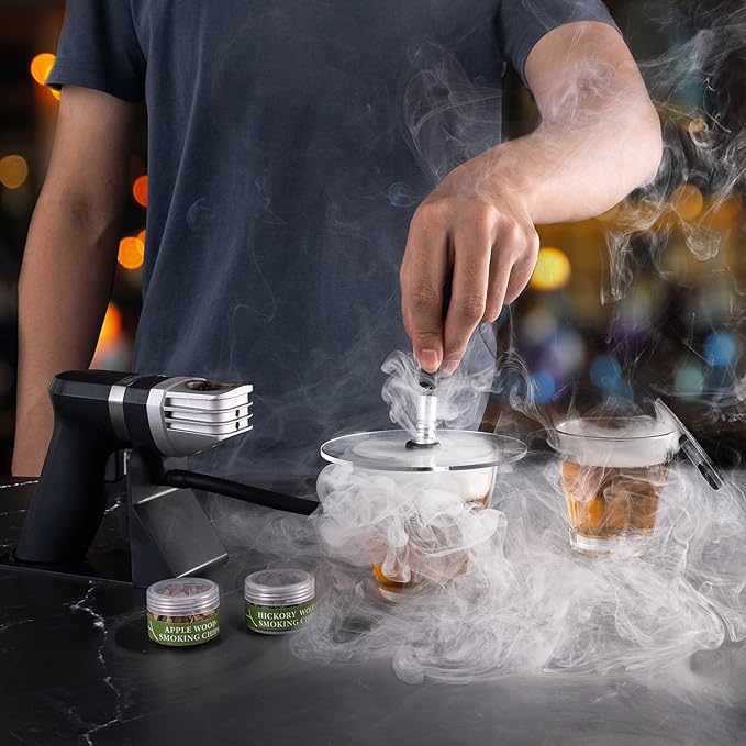 Portable Handheld Cold Smoking Gun Electric Smoker, Cold Indoor Smoker Smoke Infuser Gun Cocktail Kit for Food and Drinks – Includes Wood Chips and Batteries