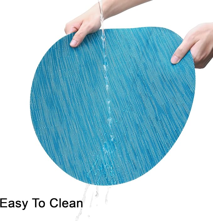 15 Inch Round Placemats Set of 6, Washable Vinyl Woven Place Mats | Heat Resistant Non-Slip Braided Table Mats for Dining Table Kitchen Indoor & Outdoor Use (Blue, Set of 6)
