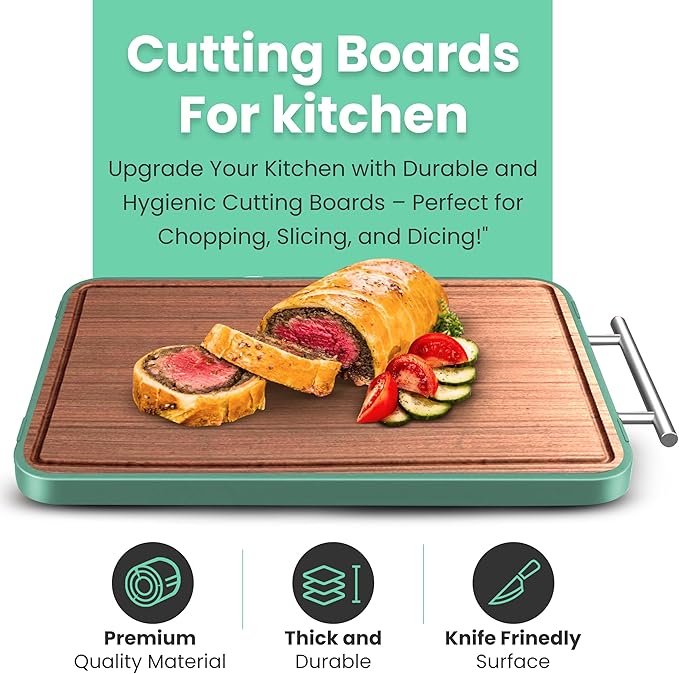 Double-Sided Cutting Board – Generously Sized Stainless Steel & Ebony Wood, Non-Slip Chopping Board with Juice Groove – 2-in-1 Cutting board for Fish, Meat, Vegetables, BBQ, Charcuterie.