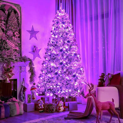 JMEXSUSS 33ft 100 LED Purple Christmas Lights, Battery Operated Christmas Lights with Remote Indoor Outdoor, Purple String Lights for Tree Room Proch Yard Xmas Decor (Pack of 2)