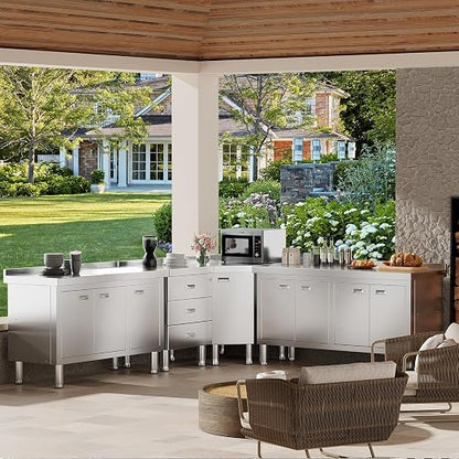 WWK Outdoor Kitchen Drawer, Stainless Steel Kitchen Cabinet with Drawers, Triple Access BBQ Drawers for Outdoor, Commercial Restaurant, Garage, 20.87" D x 19.68" W x 35.43" H