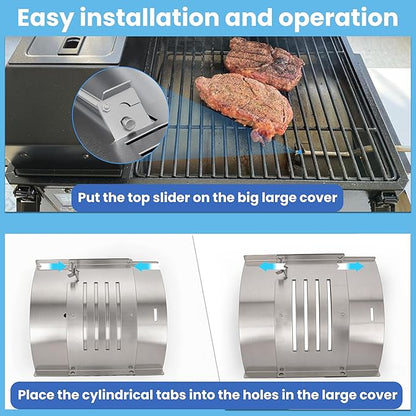 Flame Broiler Kit for Pit Boss PB150PPS Portable Pellet Grill, Heat Diffuser Replacement Parts for Pit Boss 10697 Table Top Wood Pellet Grill, Includes Main Plate and Slide Cover, Replaces Part 31971