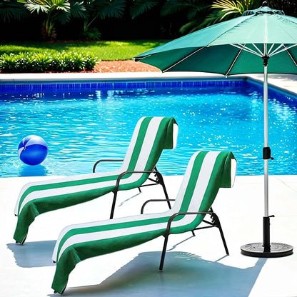 Superior Cabana Cotton Lounge Chair Cover, Outdoor Towel/Chaise Furniture Covers, Terry Cloth, Beach, Spa, Swim Accessories, Pool Chair Cover, Soft, Quick Drying, 32" x 102", Set of 2, Green