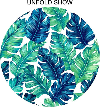 Sweetshow Tropical Tablecloth Round 60 Inches for Summer Green Hawaiian Palm Leaf Round Tablecloth Polyester Washable Circle Table Cover Table Cloth for Kitchen Dining Room Picnic Patio Wedding Party