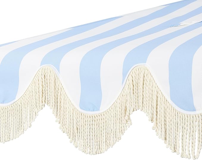 JONATHAN Y Beverly 9 ft. Striped Half Umbrella, Light Blue/White | Coastal Scalloped Fringe, Crank Lift, 30 Degree Manual Tilt, UV 50 Polyester Canopy, Aluminum Frame, Space Saving Design
