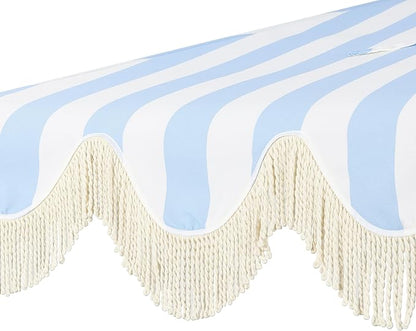 JONATHAN Y Beverly 9 ft. Striped Half Umbrella, Light Blue/White | Coastal Scalloped Fringe, Crank Lift, 30 Degree Manual Tilt, UV 50 Polyester Canopy, Aluminum Frame, Space Saving Design