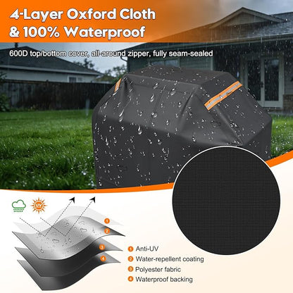 All-inclusive outdoor barbecue grill cover, patented grill cover made of 600D material, animal-resistant, waterproof, UV-resistant, tear-resistant, 60-inch fully enclosed zipper gas grill cover, black