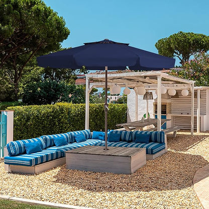 JEAREY 9' 2-Tiers Patio Umbrellas Outdoor Market Table Umbrella w/Push Button Tilt/Crank, 8 Sturdy Ribs, UV Protection Waterproof Sunproof(Navy Blue)