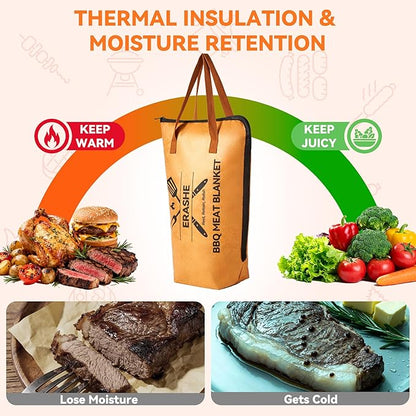 BBQ Blanket for Resting Meat - 21" Reusable Insulated Brisket Bag with Resting Time Guide, Smoker Meat Blanket for Turkey/Pork/Beef, BBQ Gifts for Men Dad, Yellow
