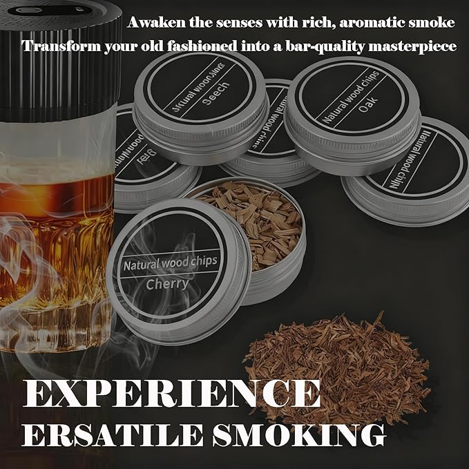 Electric Whiskey Smoker Kit, Bourbon Whiskey Smoker, 8 Flavors Wood Chips, Cocktail Smoker Enhancer with USB Rechargeable & Built-in Lighter, Fashion Drink Smoker Kit Gift for Men Husband Dad