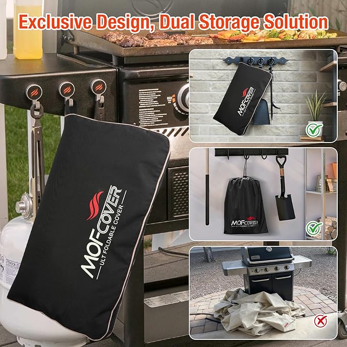 Exclusive Foldable 55 inch Grill Cover, 600D Heavy Duty Outdoor BBQ Cover for 3-4 Burners Grill, Waterproof Fade Resistant Barbecue Cover, Black
