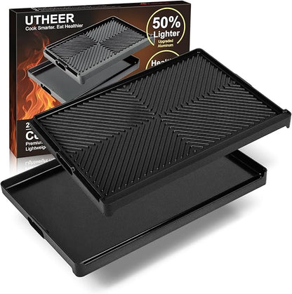 Cast Aluminum Reversible Griddle Pan for gas and electric stove stovetop cooking, Easy-Check Fit Accessory for Outdoor Cooking or Use