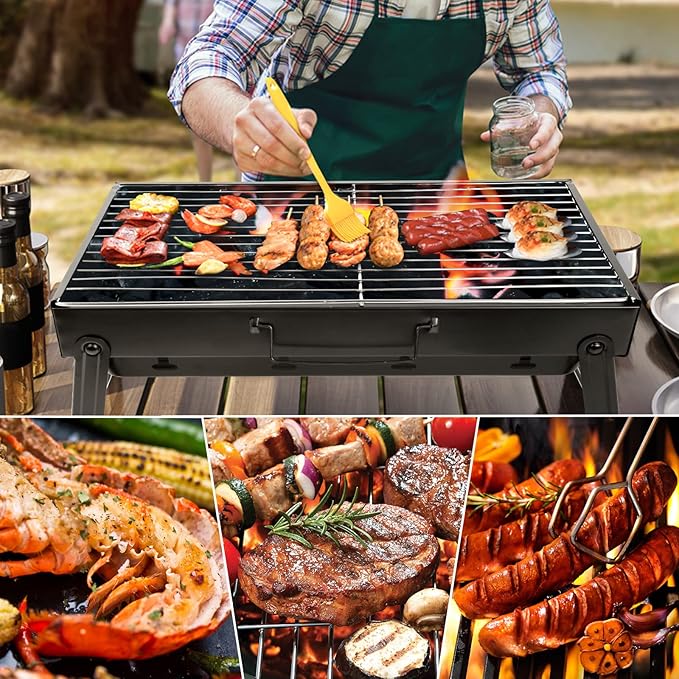 Charcoal Grill, Portable Charcoal Barbecue Grill, Foldable Suitable for Outdoor Camping BBQ, Beach Barbecue, UTEN Smoker Grill for Outdoor Cooking, Camping Hiking Picnics, Black