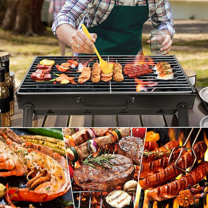 Charcoal Grill, Portable Charcoal Barbecue Grill, Foldable Suitable for Outdoor Camping BBQ, Beach Barbecue, UTEN Smoker Grill for Outdoor Cooking, Camping Hiking Picnics, Black