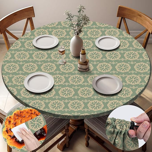 opstellen Fitted Round Tablecloth Wipeable Table Cloths Vinyl Indoor Outdoor Circle Covers for 36-44inch Table Dining Living Room Home Must Haves Gifts Summer Fall Patio Picnic Camping Garden Stuff