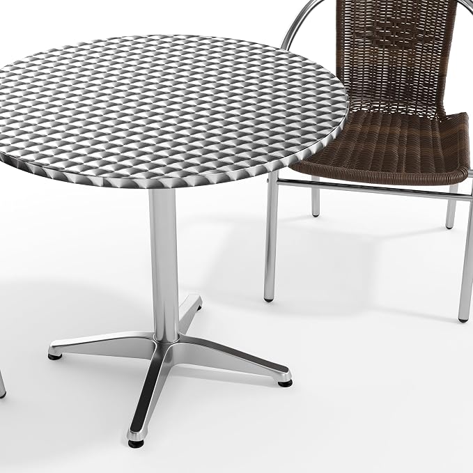 Flash Furniture Lila 31.5'' Round Aluminum Indoor-Outdoor Table Set with 2 Dark Brown Rattan Chairs | Aluminum Tabletop, Indoor/Outdoor
