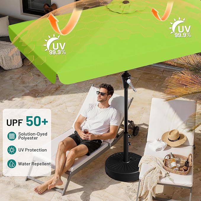 AreShark 8 X 10 FT Large Rectangular Patio Umbrella with Valance, Outdoor Table Market Umbrella w/Crank & 8 Ribs, Rectangle Outdoor Umbrellas for Garden, Deck, Yard and Poolside, Apple Green